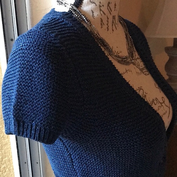 EXPRESS Cropped Short Sleeve Bolero Royal Blue Sweater Top & Necklace Set, M - Picture 7 of 12